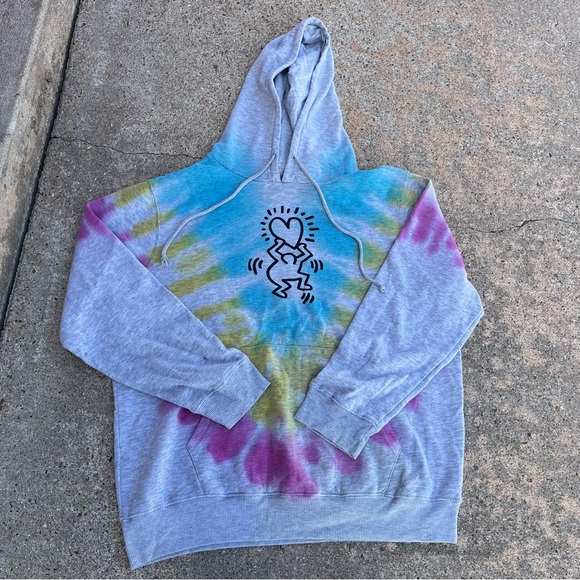 Keith haring Colorful Tie-Dye Hoodie with Heart Design - Picture 1 of 7
